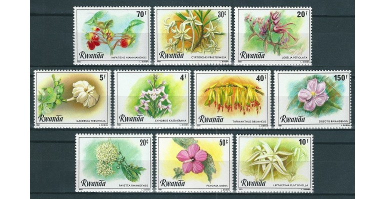 RWANDA 1981 - FLORA, ORHIDEE - SERIE DE 10 TIMBRE - NESTAMPILATA - MNH / flora73